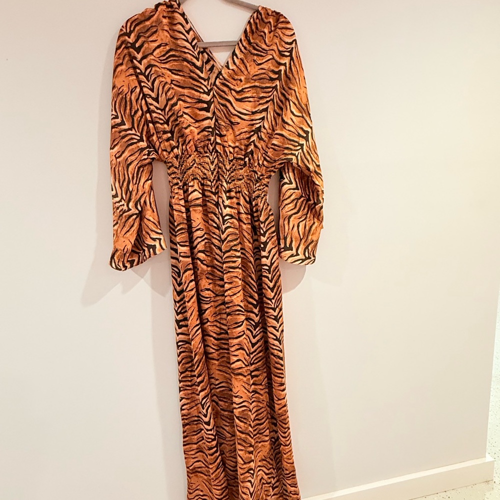 Misa Los Angeles Orange and Black Animal Print Maxi Dress